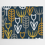 Cheerful Garden Minimalist Pattern in Light Mustard, Dark Mustard, White, Gray, and Navy Blue Jigsaw Puzzle Gallery Image 1