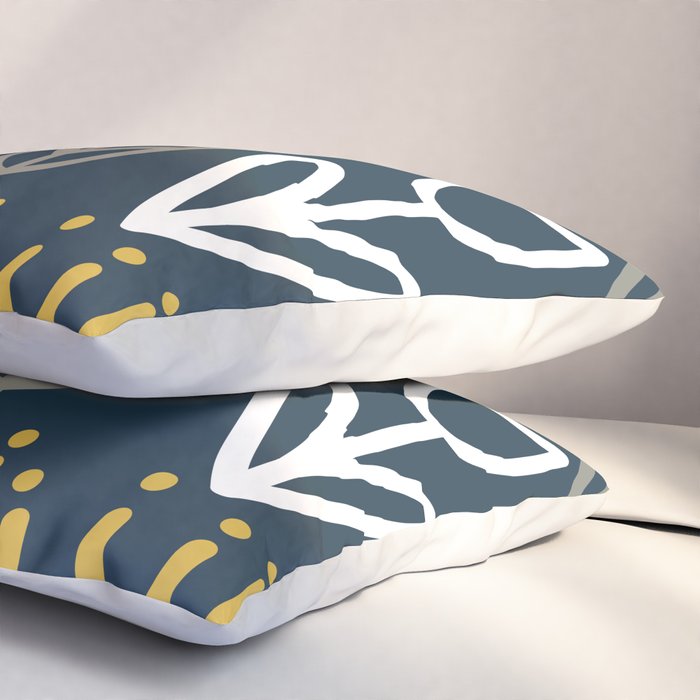 Cheerful Garden Minimalist Pattern in Light Mustard, Dark Mustard, White, Gray, and Navy Blue Pillow Sham Gallery Image 3