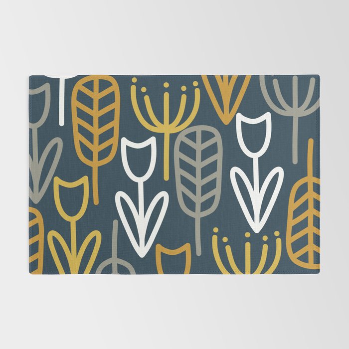 Cheerful Garden Minimalist Pattern in Light Mustard, Dark Mustard, White, Gray, and Navy Blue Rug Gallery Image 2