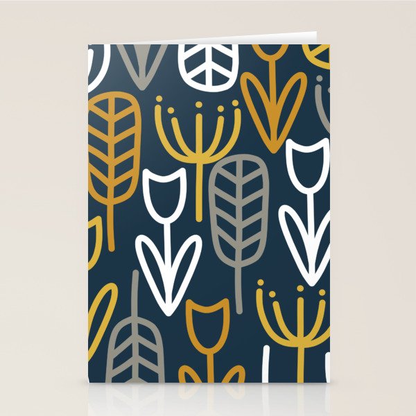 Cheerful Garden Minimalist Pattern in Light Mustard, Dark Mustard, White, Gray, and Navy Blue Stationery Card Gallery Image 1