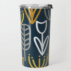 Cheerful Garden Minimalist Pattern in Light Mustard, Dark Mustard, White, Gray, and Navy Blue Travel Mug Gallery Image 2