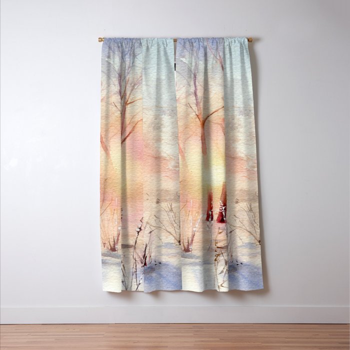 Ethereal Snowy Christmas Morning Sunrise  Window Curtain Gallery Image 3