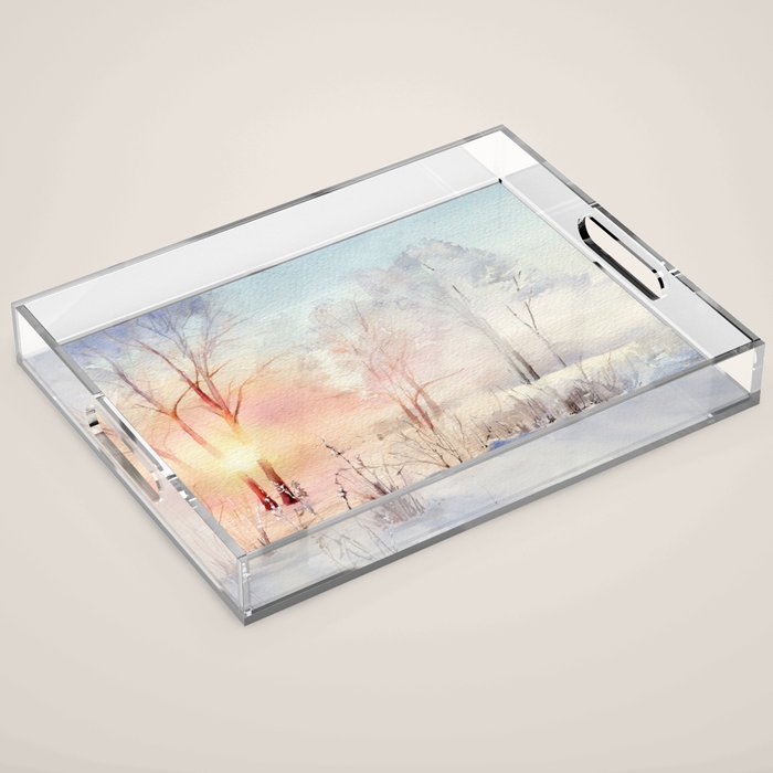 Ethereal Snowy Christmas Morning Sunrise  Acrylic Tray Gallery Image 1