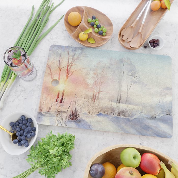 Ethereal Snowy Christmas Morning Sunrise  Cutting Board Gallery Image 2