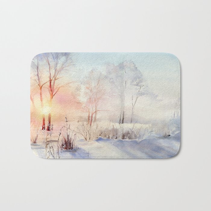 Ethereal Snowy Christmas Morning Sunrise  Bath Mat Gallery Image 1