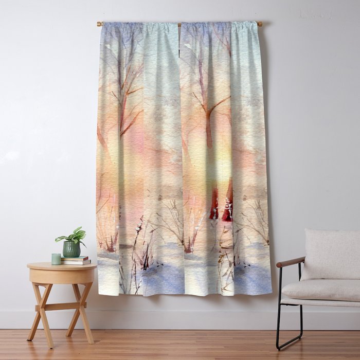 Ethereal Snowy Christmas Morning Sunrise  Window Curtain Gallery Image 5