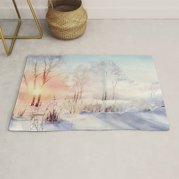 Ethereal Snowy Christmas Morning Sunrise  Rug Gallery Image 1