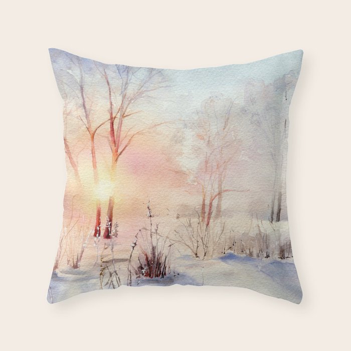 Ethereal Snowy Christmas Morning Sunrise  Throw Pillow Gallery Image 6