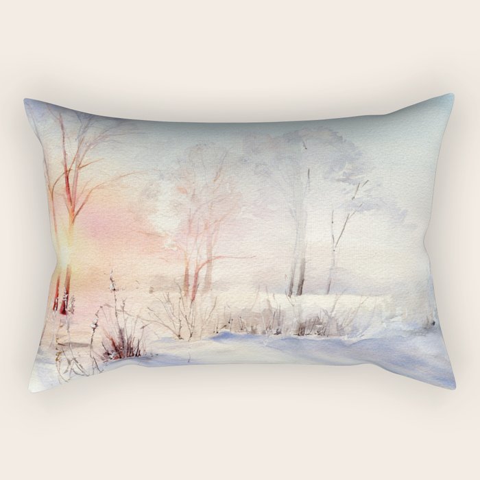 Ethereal Snowy Christmas Morning Sunrise  Rectangular Pillow Gallery Image 1