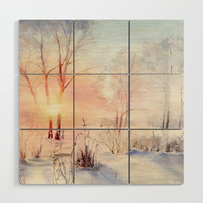 Ethereal Snowy Christmas Morning Sunrise  Wood Wall Art Gallery Image 1