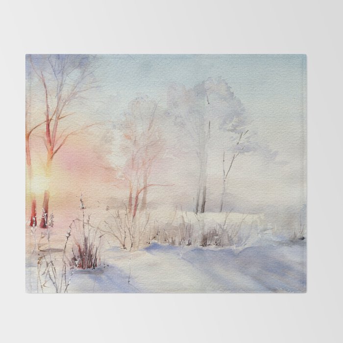 Ethereal Snowy Christmas Morning Sunrise  Throw Blanket Gallery Image 2