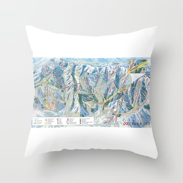Park City Utah Trail Map Ski Snowboard Throw Pillow Gallery Image 1