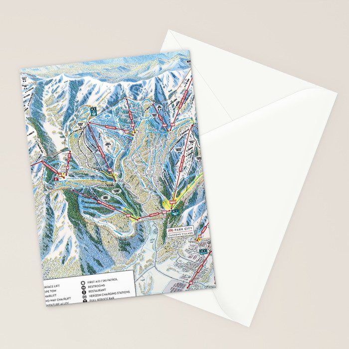 Park City Utah Trail Map Ski Snowboard Stationery Card Gallery Image 2
