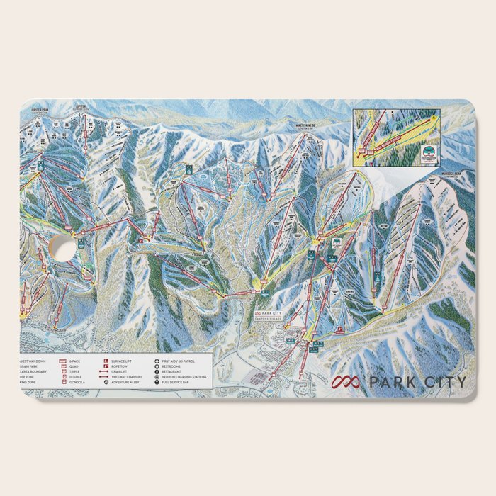 Park City Utah Trail Map Ski Snowboard Cutting Board Gallery Image 1