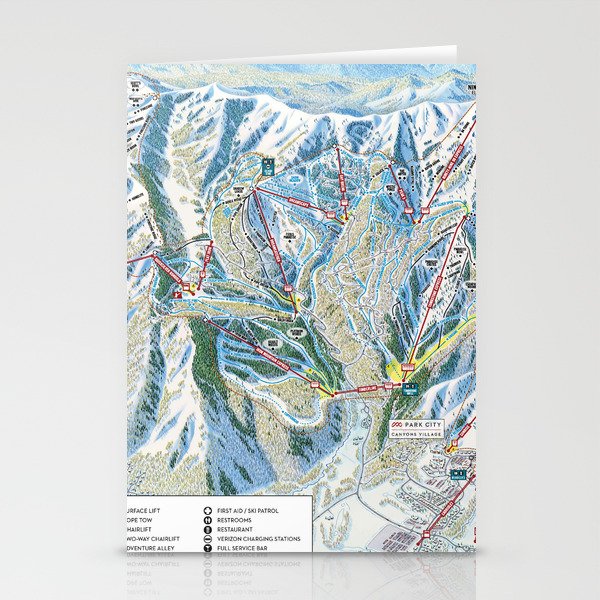 Park City Utah Trail Map Ski Snowboard Stationery Card Gallery Image 2