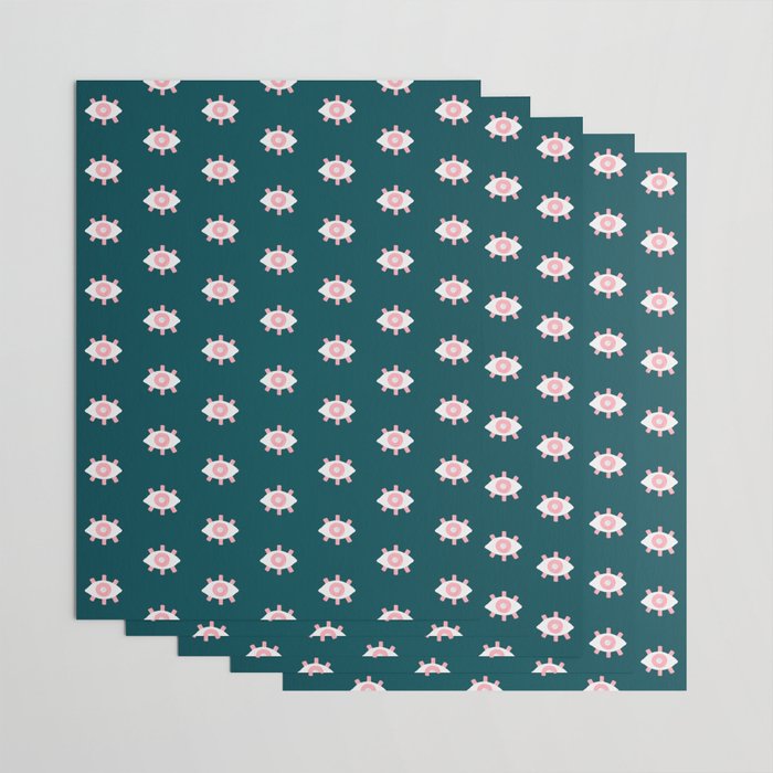 Evil Eye Dots - Teal & Pink Wrapping Paper Gallery Image 3