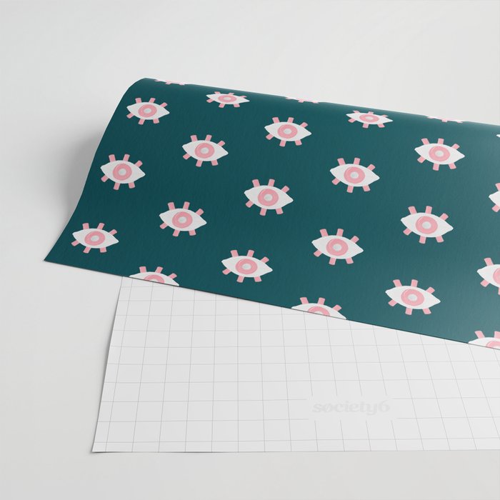 Evil Eye Dots - Teal & Pink Wrapping Paper Gallery Image 2