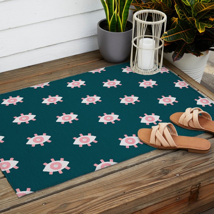 Evil Eye Dots - Teal & Pink Outdoor Rug Gallery Image 2