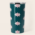 Evil Eye Dots - Teal & Pink Travel Mug Gallery Image 1