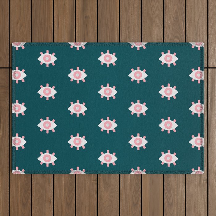 Evil Eye Dots - Teal & Pink Outdoor Rug Gallery Image 1