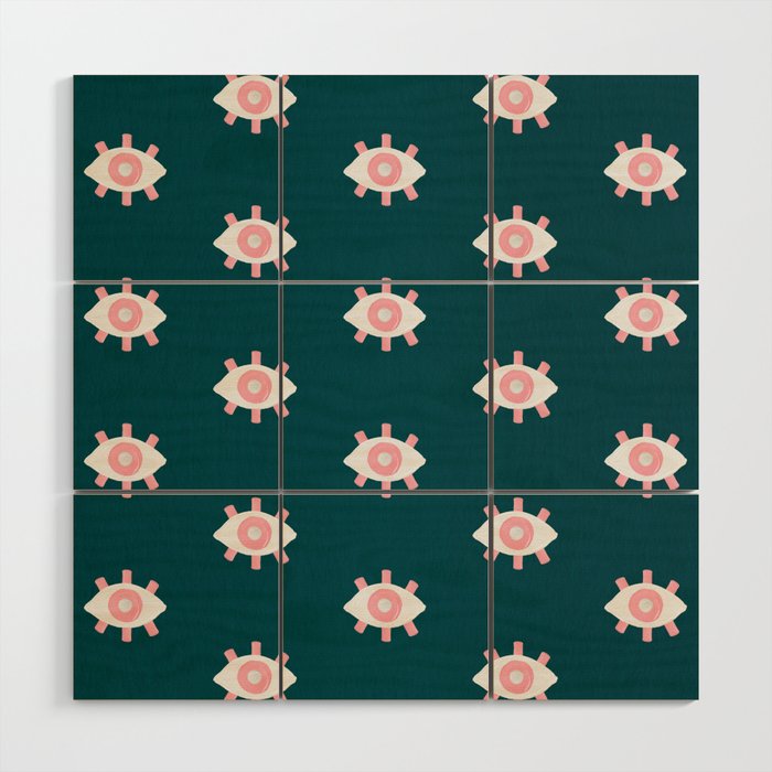 Evil Eye Dots - Teal & Pink Wood Wall Art Gallery Image 1