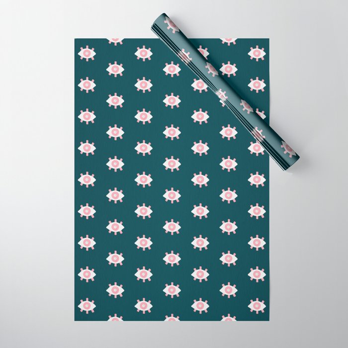 Evil Eye Dots - Teal & Pink Wrapping Paper Gallery Image 1