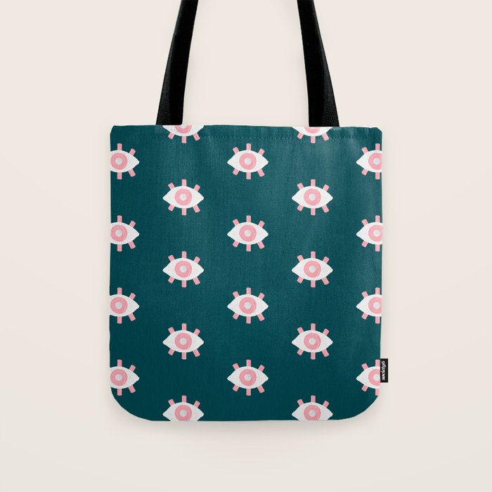 Evil Eye Dots - Teal & Pink Tote Bag Gallery Image 1