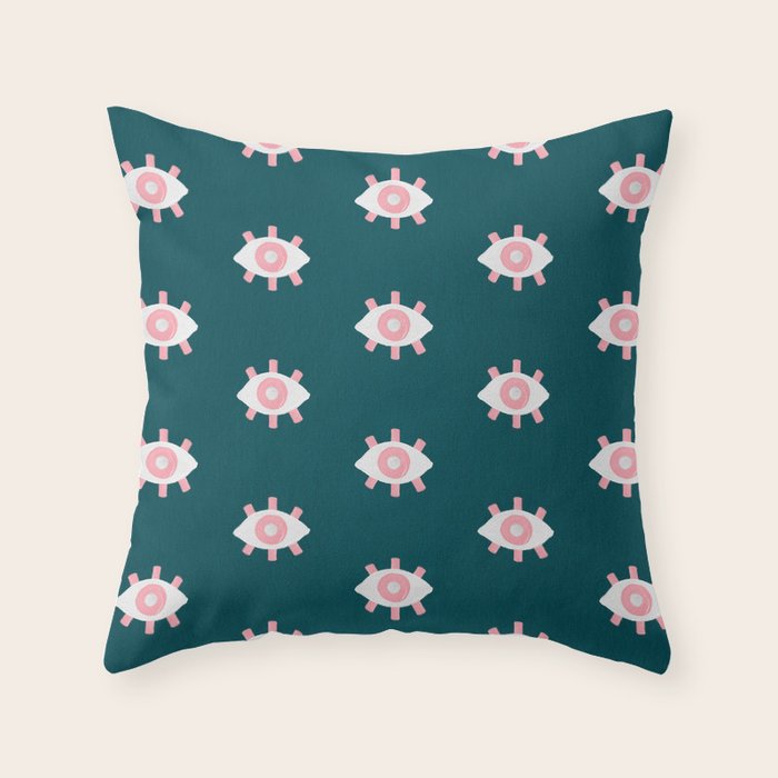 Evil Eye Dots - Teal & Pink Throw Pillow Gallery Image 1