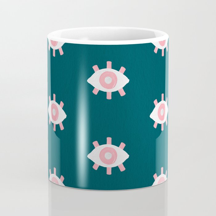 Evil Eye Dots - Teal & Pink Coffee Mug Gallery Image 4