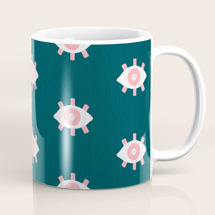 Evil Eye Dots - Teal & Pink Coffee Mug Gallery Image 1
