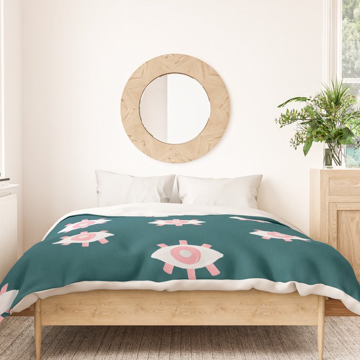 Evil Eye Dots - Teal & Pink Duvet Cover Gallery Image 3