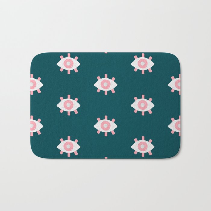 Evil Eye Dots - Teal & Pink Bath Mat Gallery Image 1