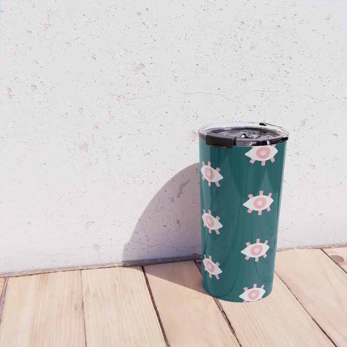 Evil Eye Dots - Teal & Pink Travel Mug Gallery Image 4