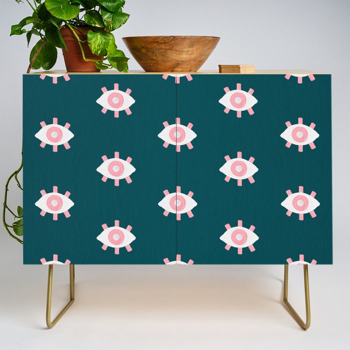 Evil Eye Dots - Teal & Pink Credenza Gallery Image 1