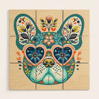 Cute French bulldog and heart shaped sunglasses  Wood Wall Art Gallery Image 1