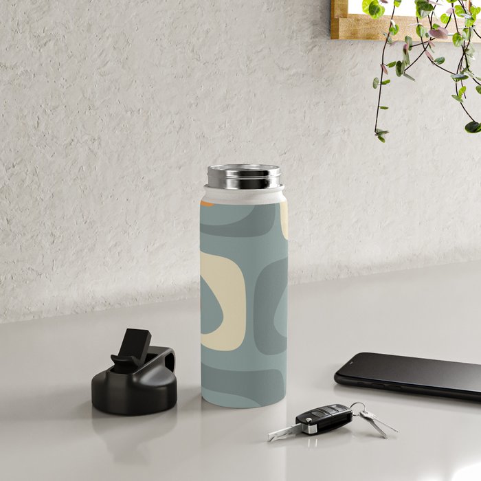 Mid-Century Modern Piquet Minimalist Abstract Pattern Slate Blue Orange Rust Cream Water Bottle Gallery Image 4