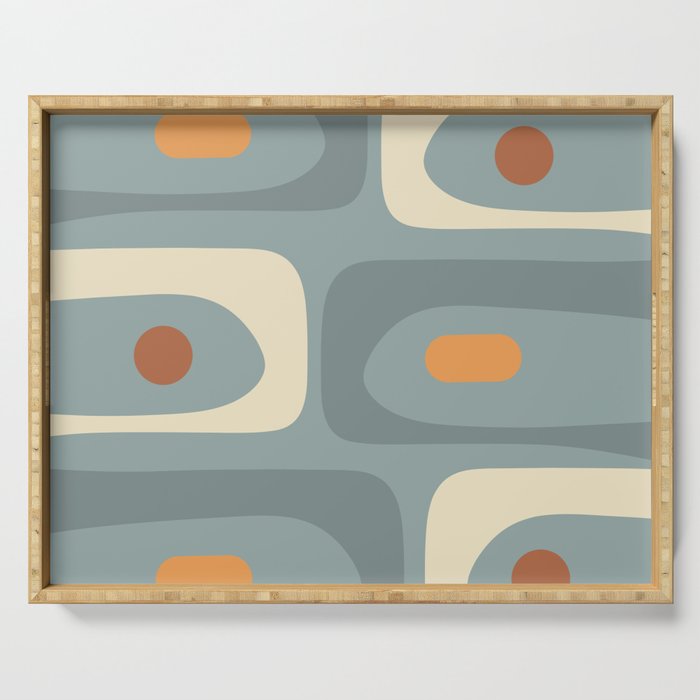 Mid-Century Modern Piquet Minimalist Abstract Pattern Slate Blue Orange Rust Cream Serving Tray Gallery Image 1