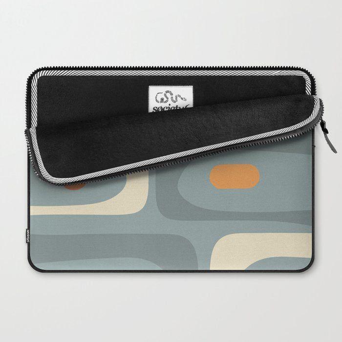 Mid-Century Modern Piquet Minimalist Abstract Pattern Slate Blue Orange Rust Cream Laptop Sleeve Gallery Image 2