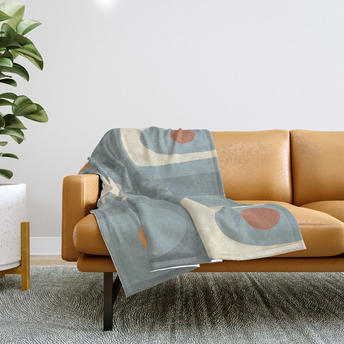 Mid-Century Modern Piquet Minimalist Abstract Pattern Slate Blue Orange Rust Cream Throw Blanket Gallery Image 1