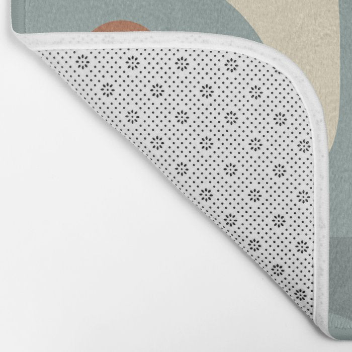 Mid-Century Modern Piquet Minimalist Abstract Pattern Slate Blue Orange Rust Cream Bath Mat Gallery Image 2