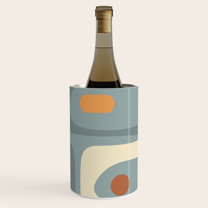 Mid-Century Modern Piquet Minimalist Abstract Pattern Slate Blue Orange Rust Cream Wine Chiller Gallery Image 3