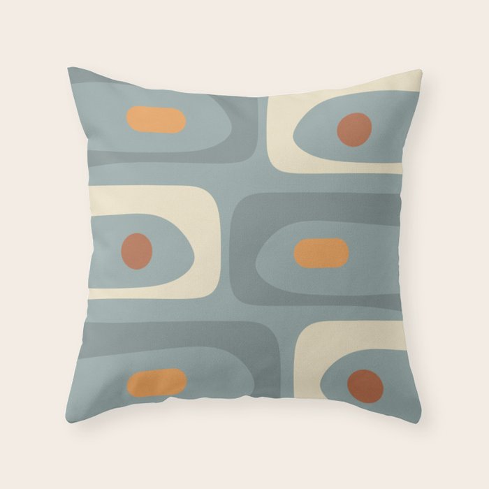 Mid-Century Modern Piquet Minimalist Abstract Pattern Slate Blue Orange Rust Cream Throw Pillow Gallery Image 6