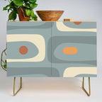 Mid-Century Modern Piquet Minimalist Abstract Pattern Slate Blue Orange Rust Cream Credenza Gallery Image 1