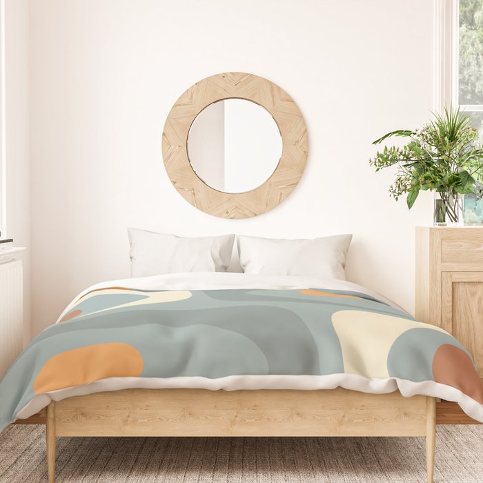 Mid-Century Modern Piquet Minimalist Abstract Pattern Slate Blue Orange Rust Cream Duvet Cover Gallery Image 3