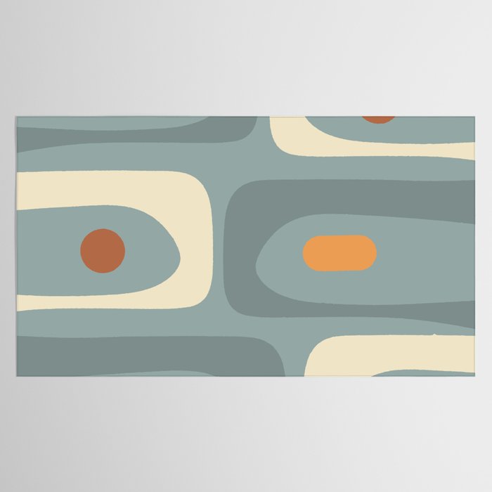 Mid-Century Modern Piquet Minimalist Abstract Pattern Slate Blue Orange Rust Cream Tablecloth Gallery Image 2