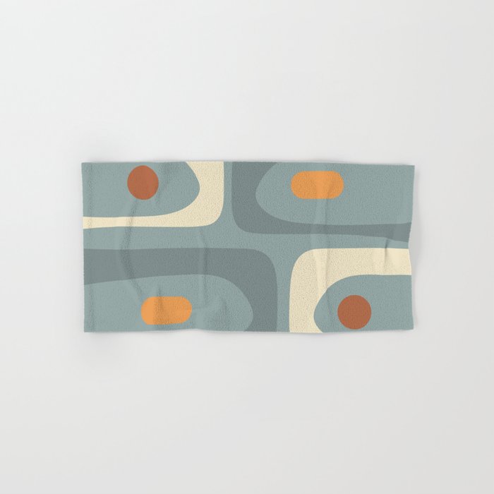 Mid-Century Modern Piquet Minimalist Abstract Pattern Slate Blue Orange Rust Cream Bath Towel Gallery Image 1