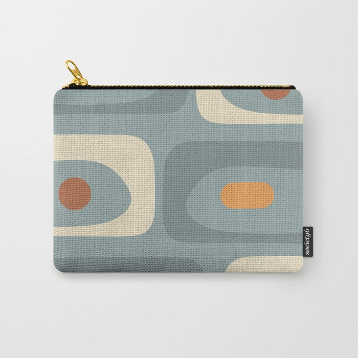 Mid-Century Modern Piquet Minimalist Abstract Pattern Slate Blue Orange Rust Cream Carry All Pouch Gallery Image 1