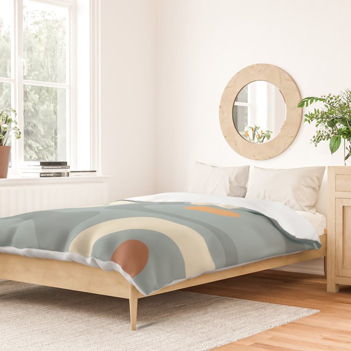Mid-Century Modern Piquet Minimalist Abstract Pattern Slate Blue Orange Rust Cream Duvet Cover Gallery Image 2