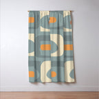 Mid-Century Modern Piquet Minimalist Abstract Pattern Slate Blue Orange Rust Cream Window Curtain Gallery Image 3