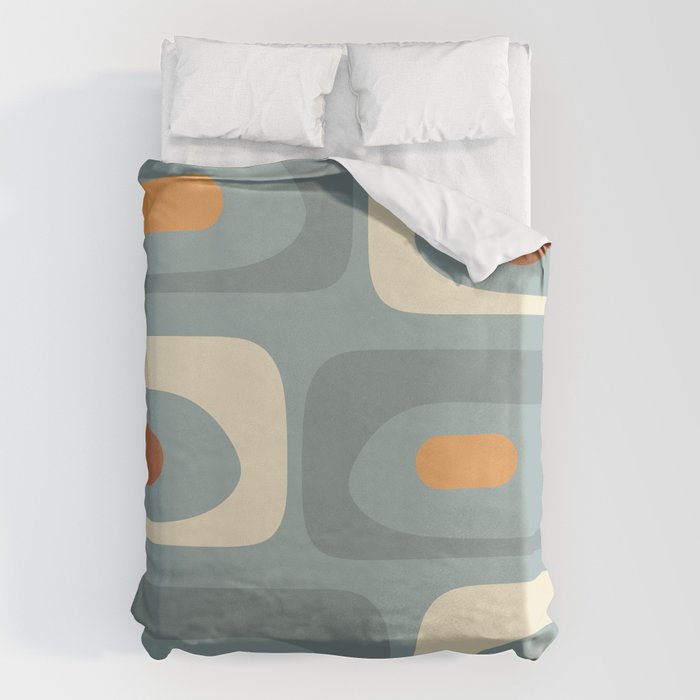 Mid-Century Modern Piquet Minimalist Abstract Pattern Slate Blue Orange Rust Cream Duvet Cover Gallery Image 6